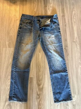 Buffalo David Bitton Men's Distressed Blue Straight Jeans
